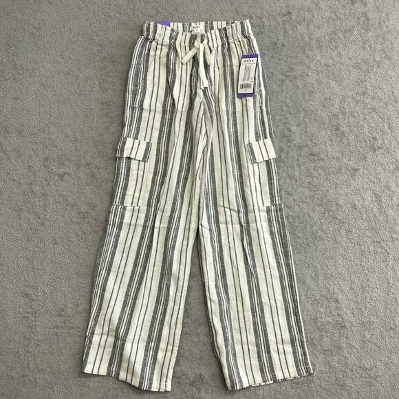 NEW Roxy Women's XS Linen Cargo Pants Black & White Striped 30" Inseam - Picture 4 of 10